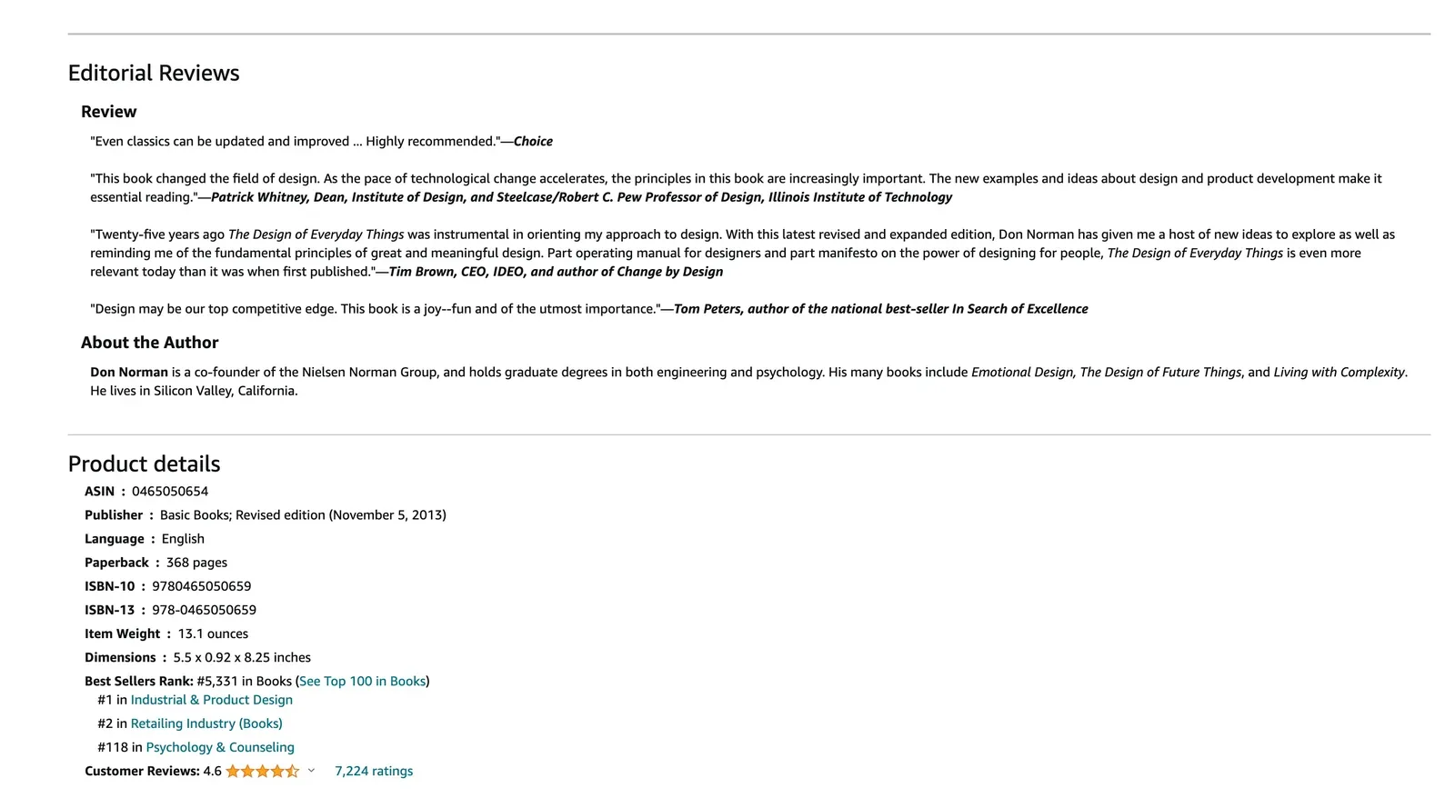 Amazon Product Specifications. Source: Amazon