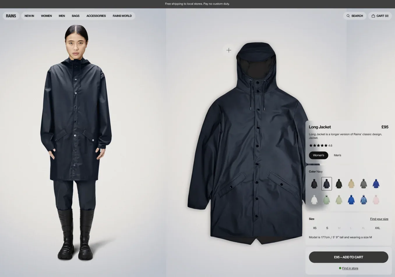 Product Page on Rains.com — Minimalism Example