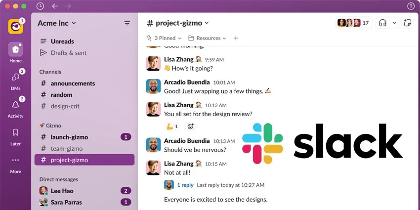 The Slack interface, an example of a product designed to be understood without instruction