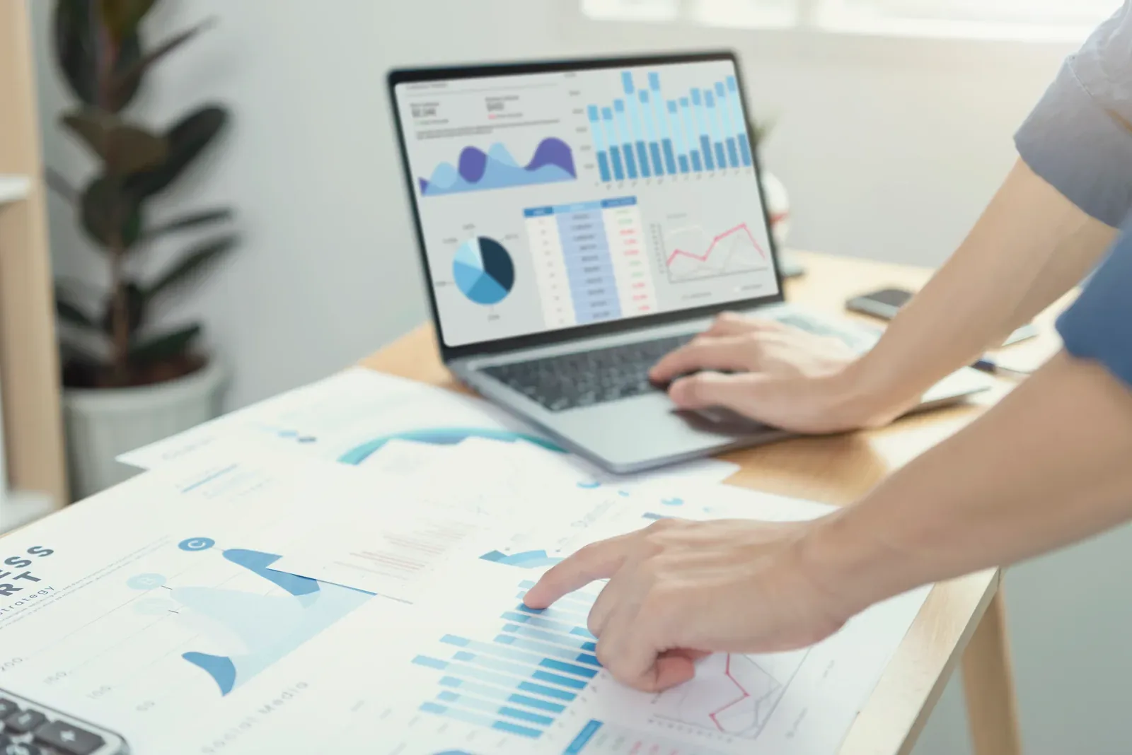 Person checking business metrics and statistics