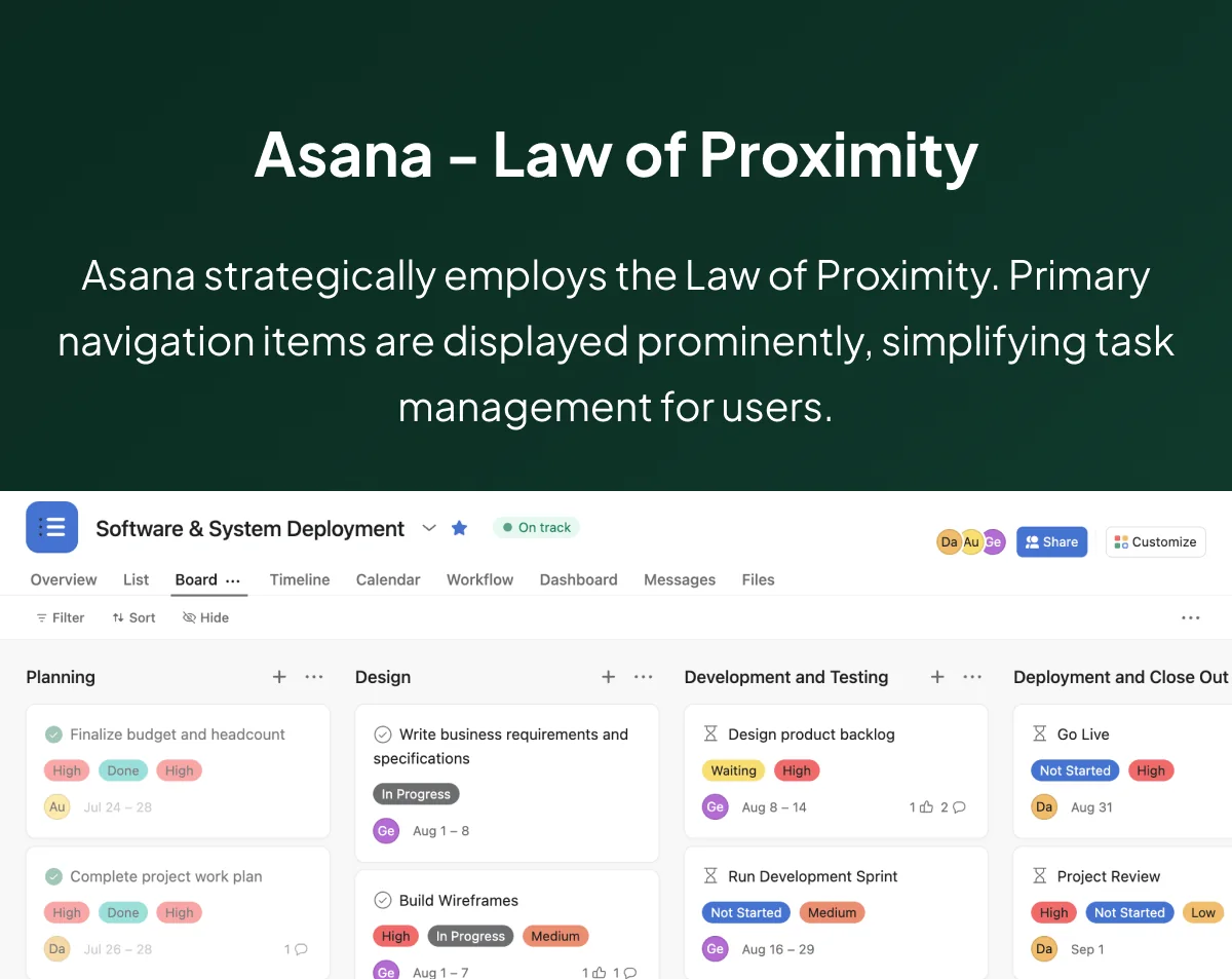 Law of Proximity on Asana's Interface