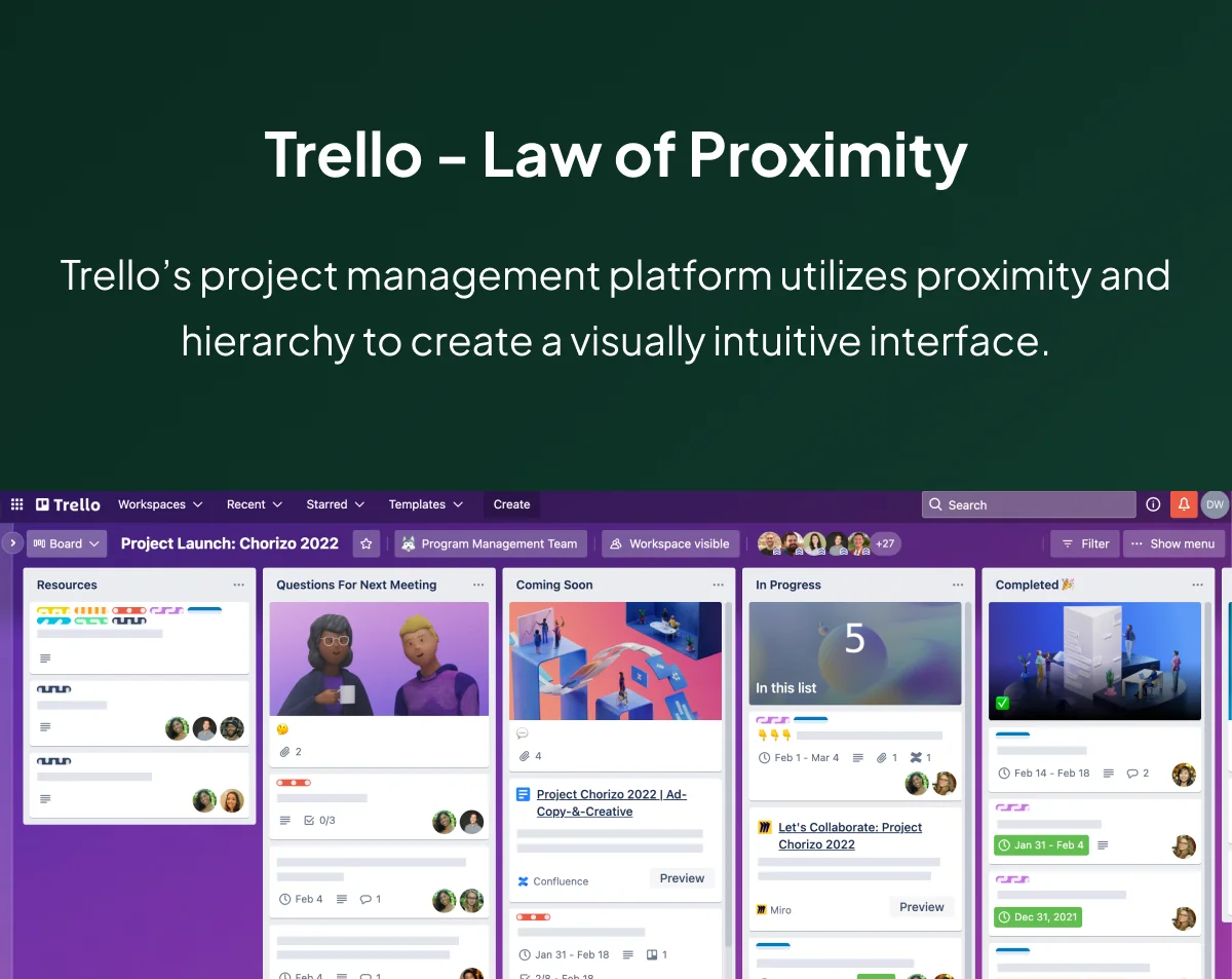 Law of Proximity on Trello's Interface