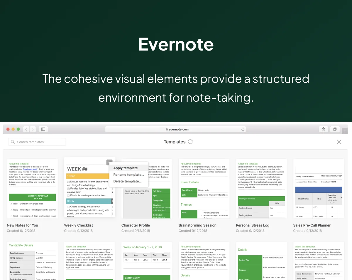 Note Templates in Evernote