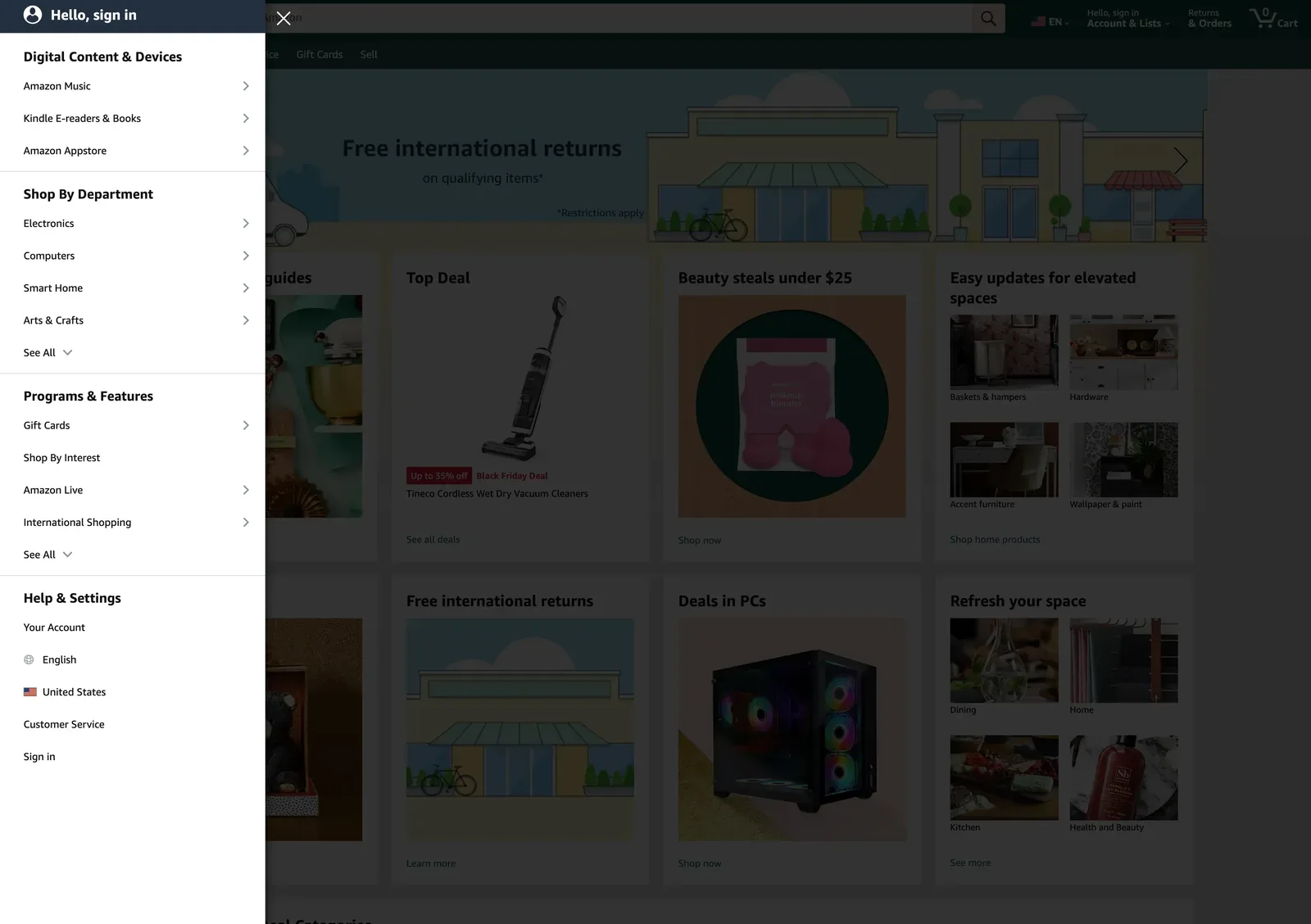 Amazon categories