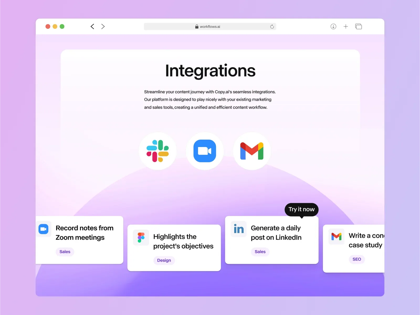 Homepage section explaining how a workflow is built and deployed