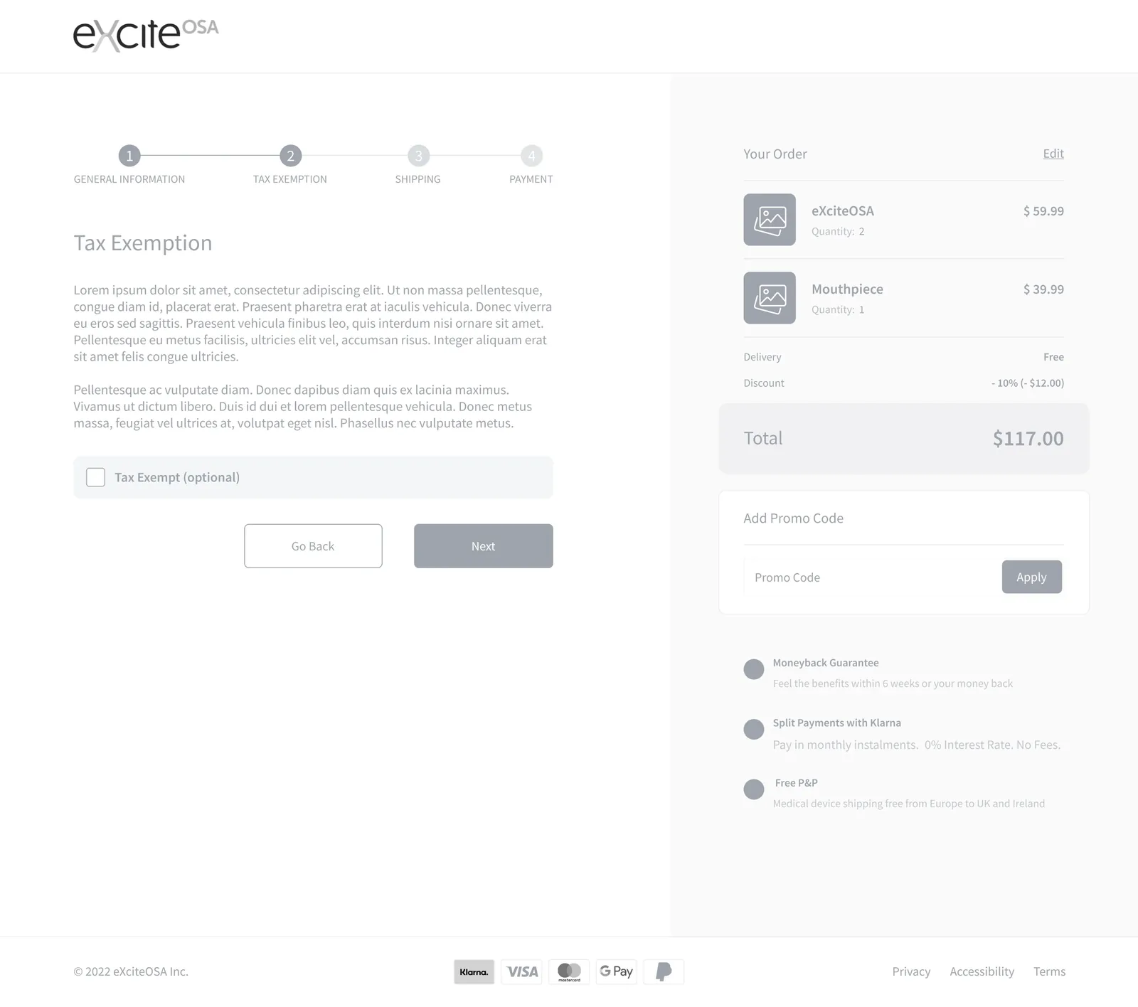 Tax exemption wireframe