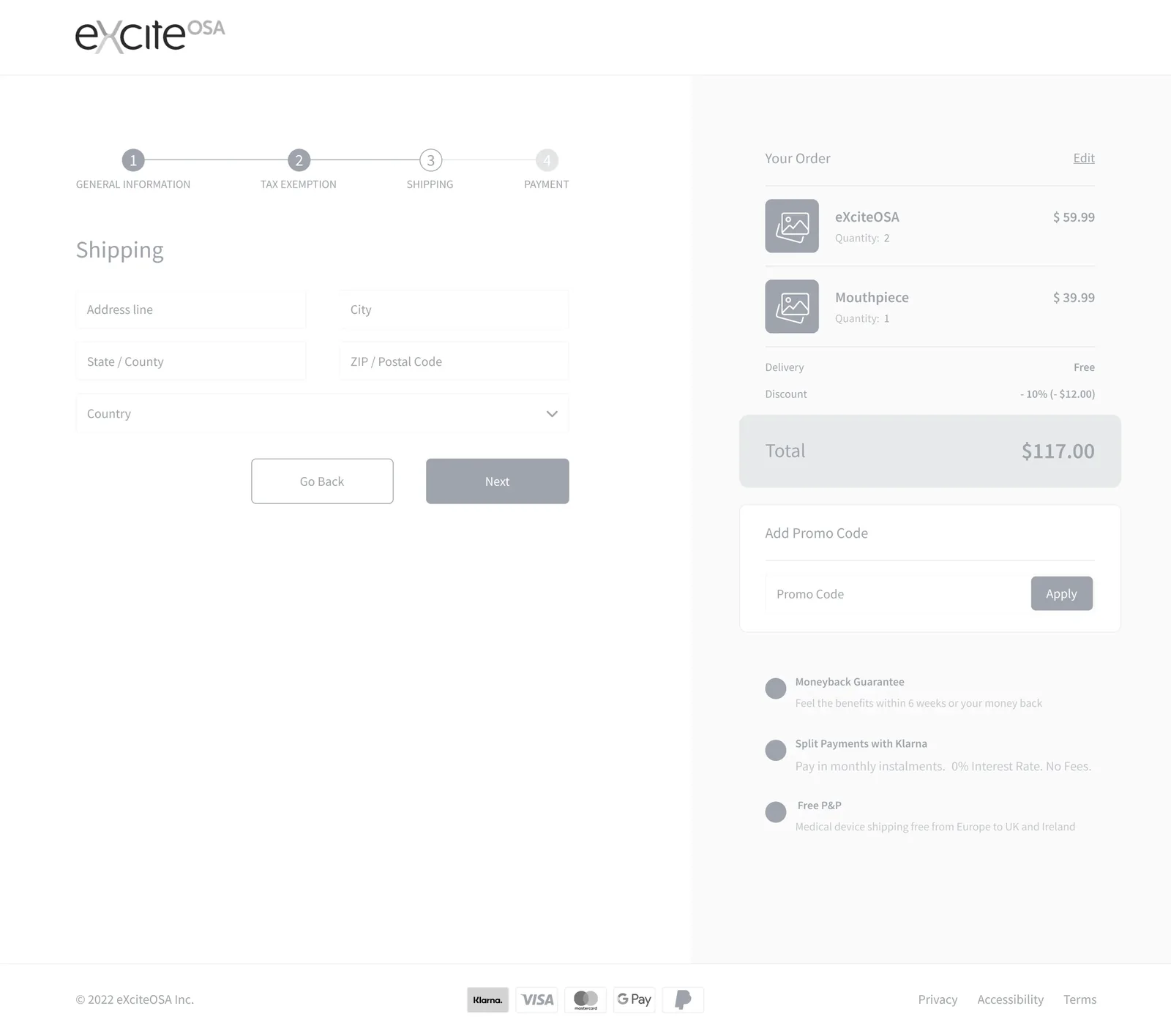 Shipping step wireframe