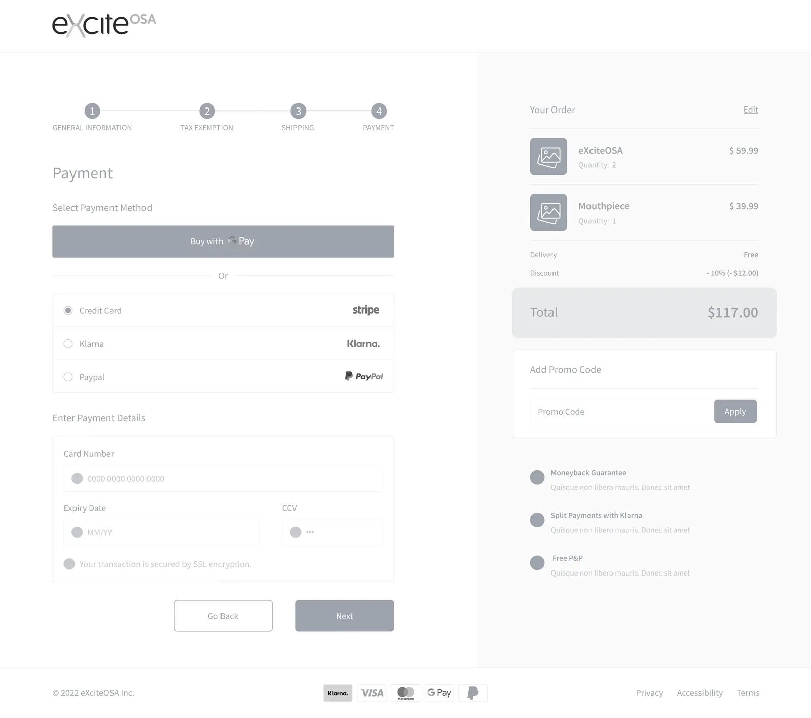 Payment step wireframe