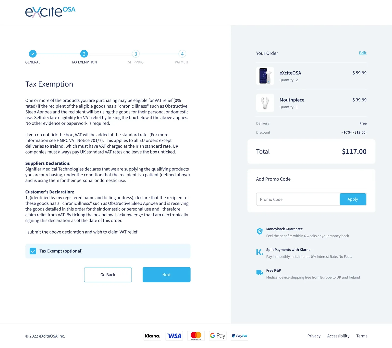 Redesigned tax exemption step