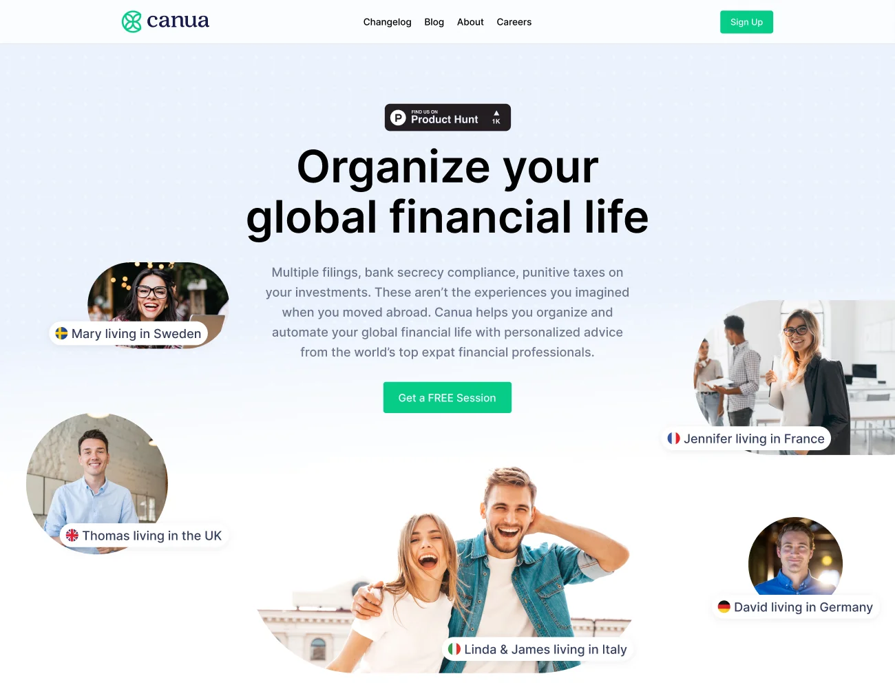 Marketing landing page design for a fintech product
