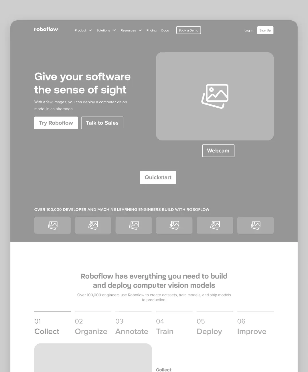 Wireframes annotated with the reasoning behind each section