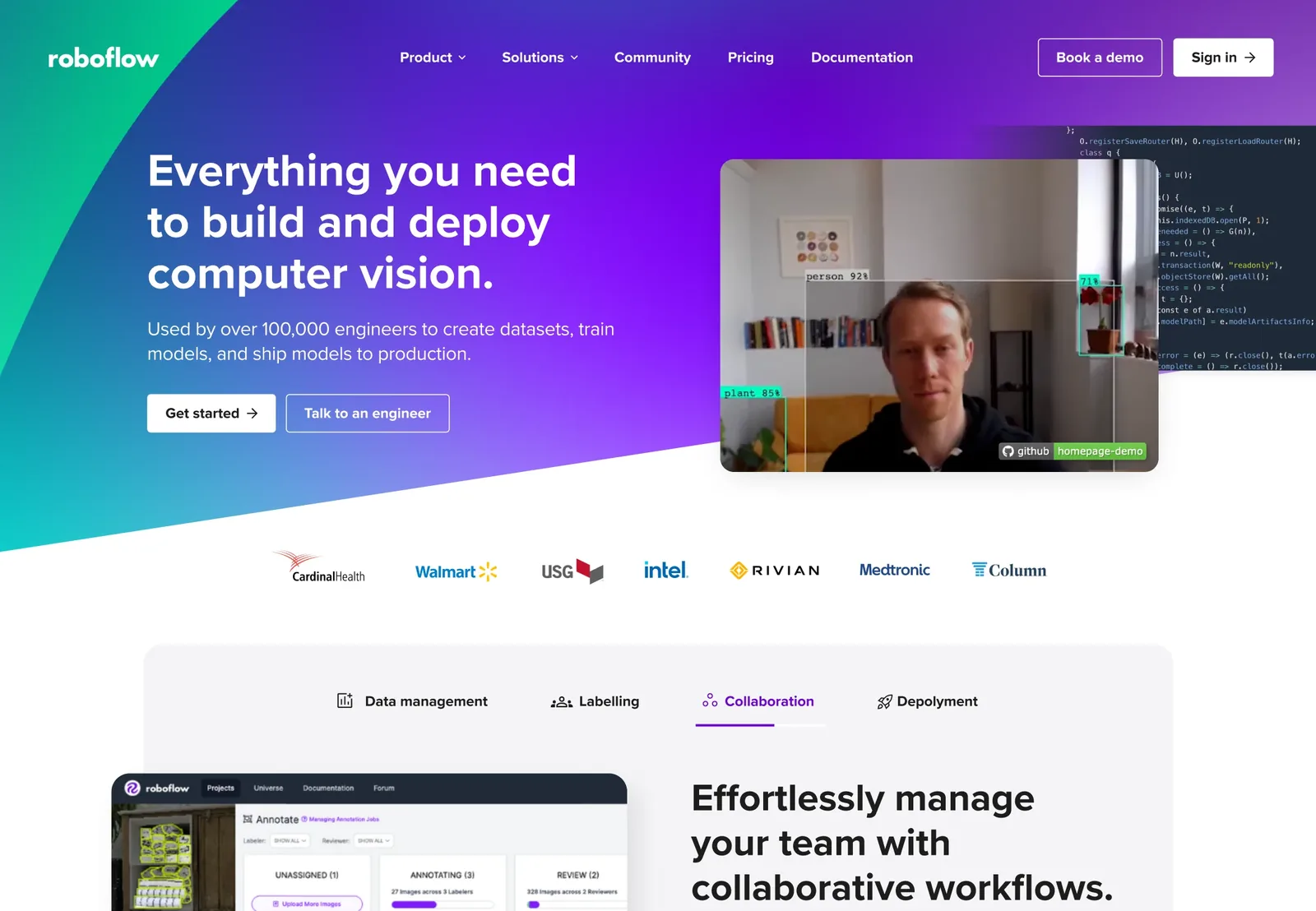Roboflow landing page after the redesign