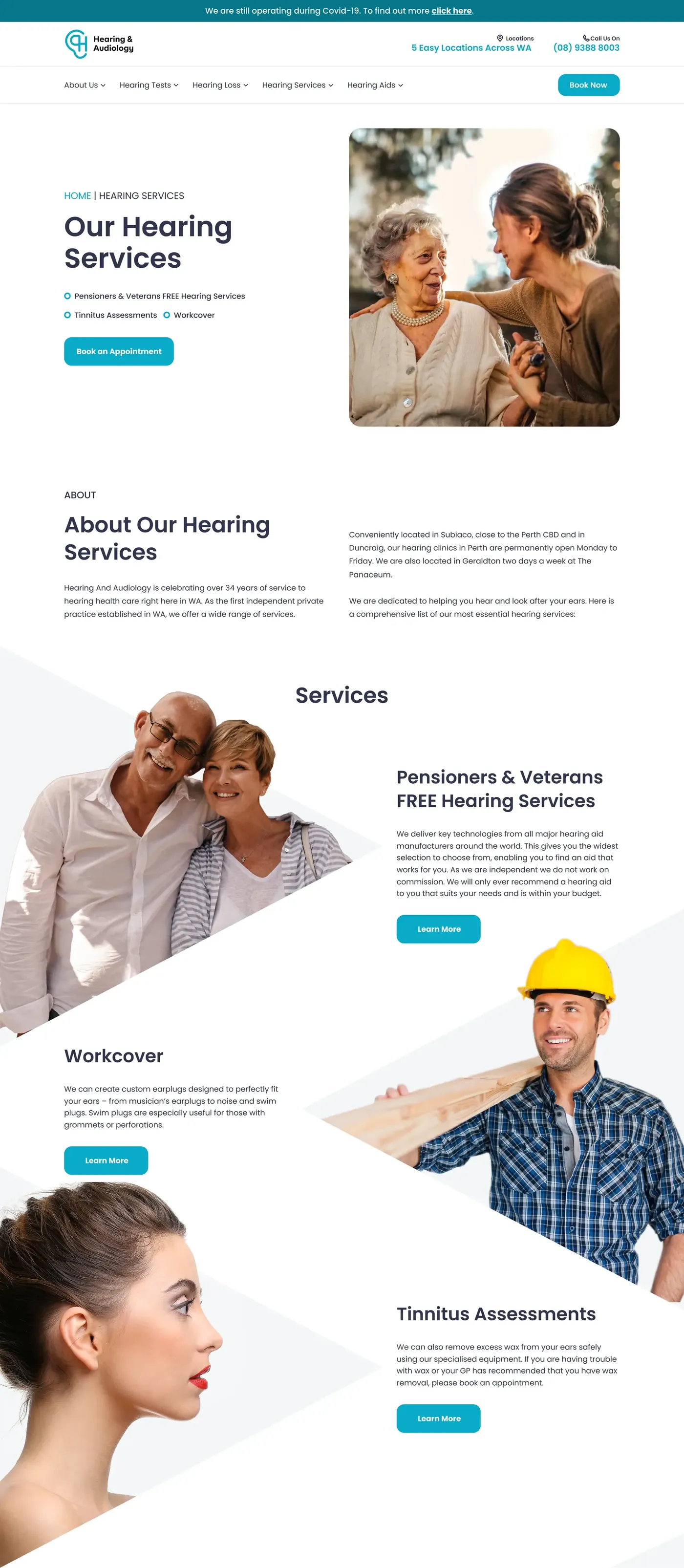 Services page on the medical website