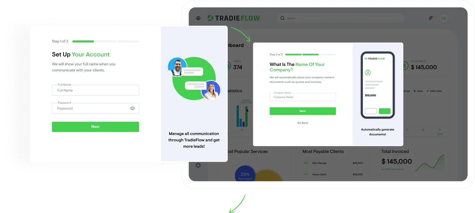 Onboarding flow for a contracting business webapp