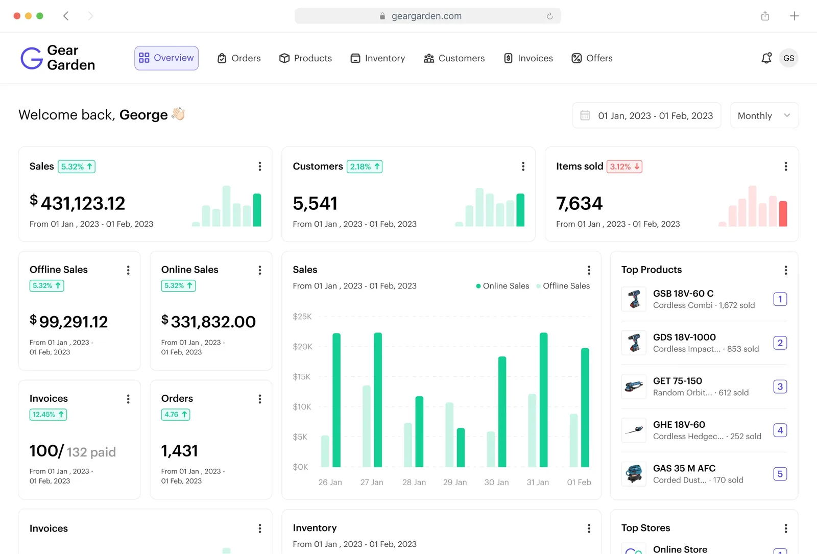 Inventory management dashboard UI