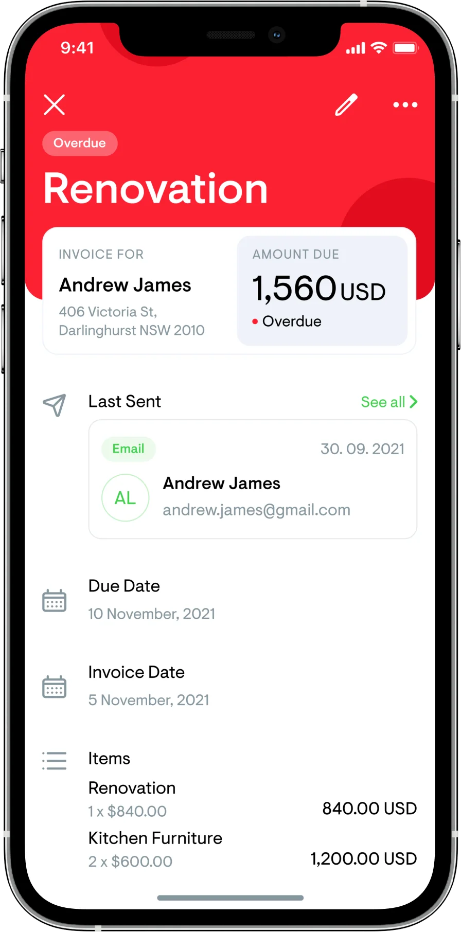 Invoice preview screen