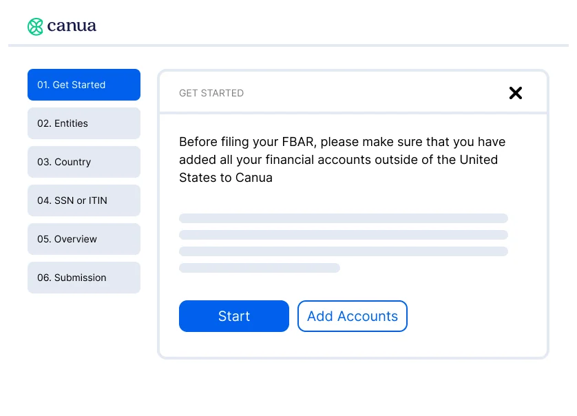 Wireframe explaining the FBAR flow