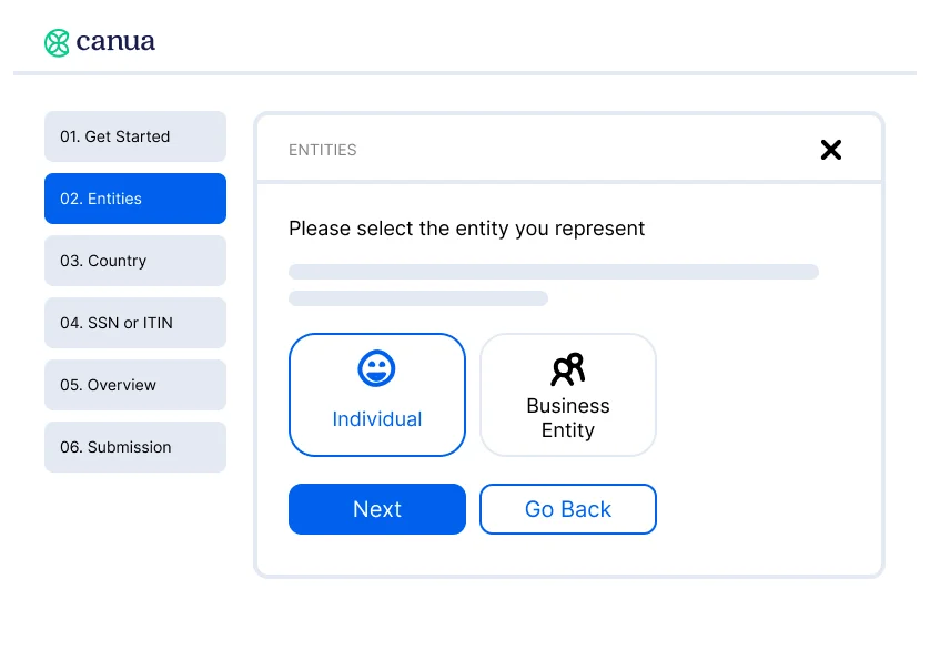 Wireframe for selecting a taxing entity