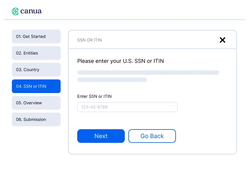 Wireframe for entering personal data