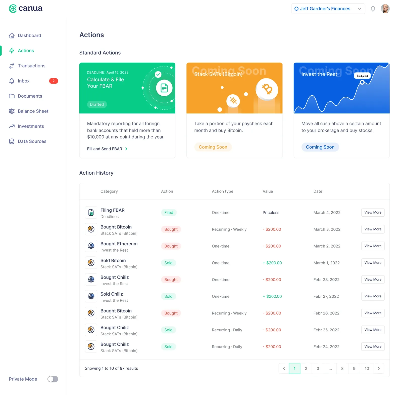 Fintech automation feature interface