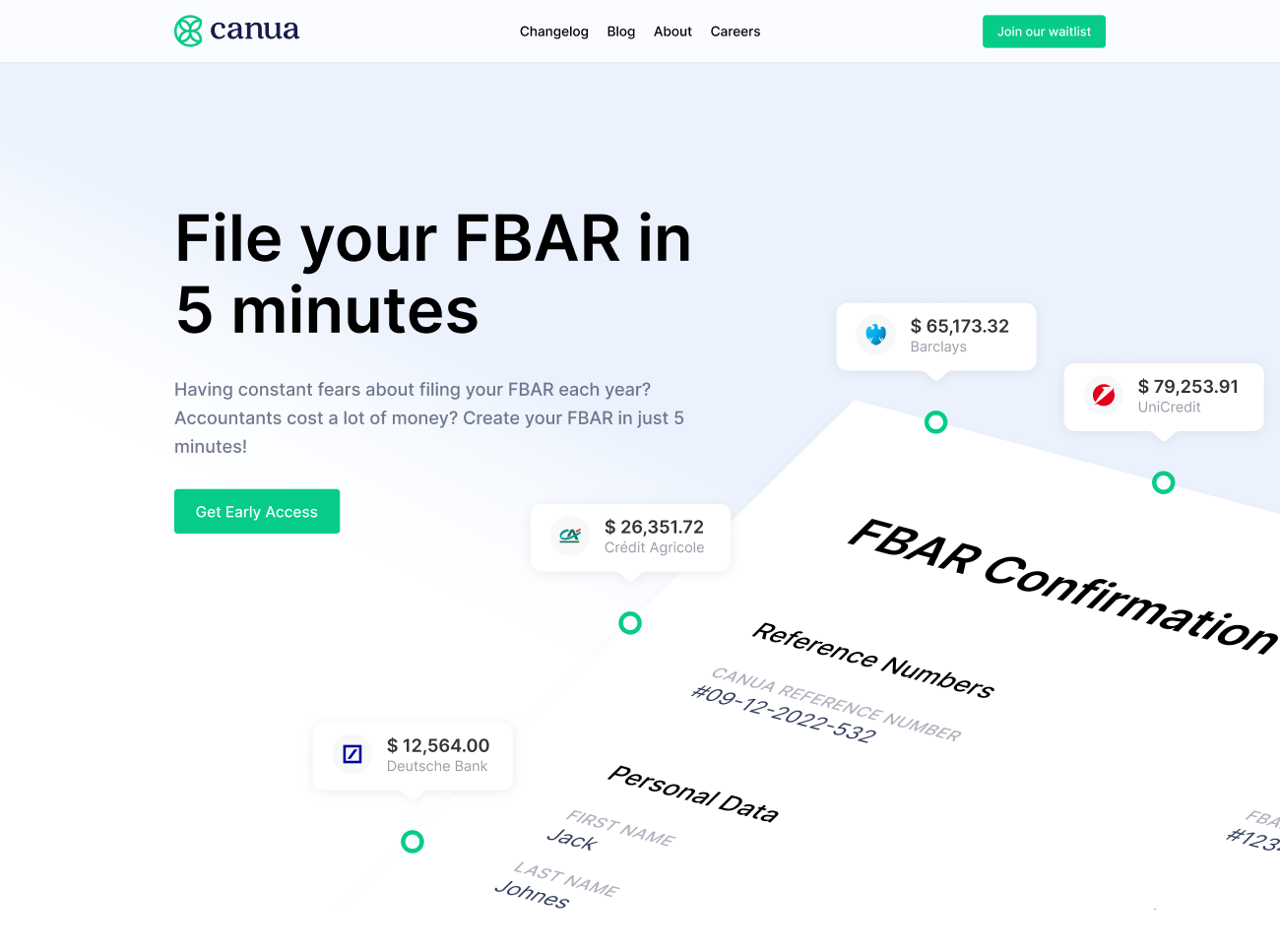 Landing page for a fintech tax automation product